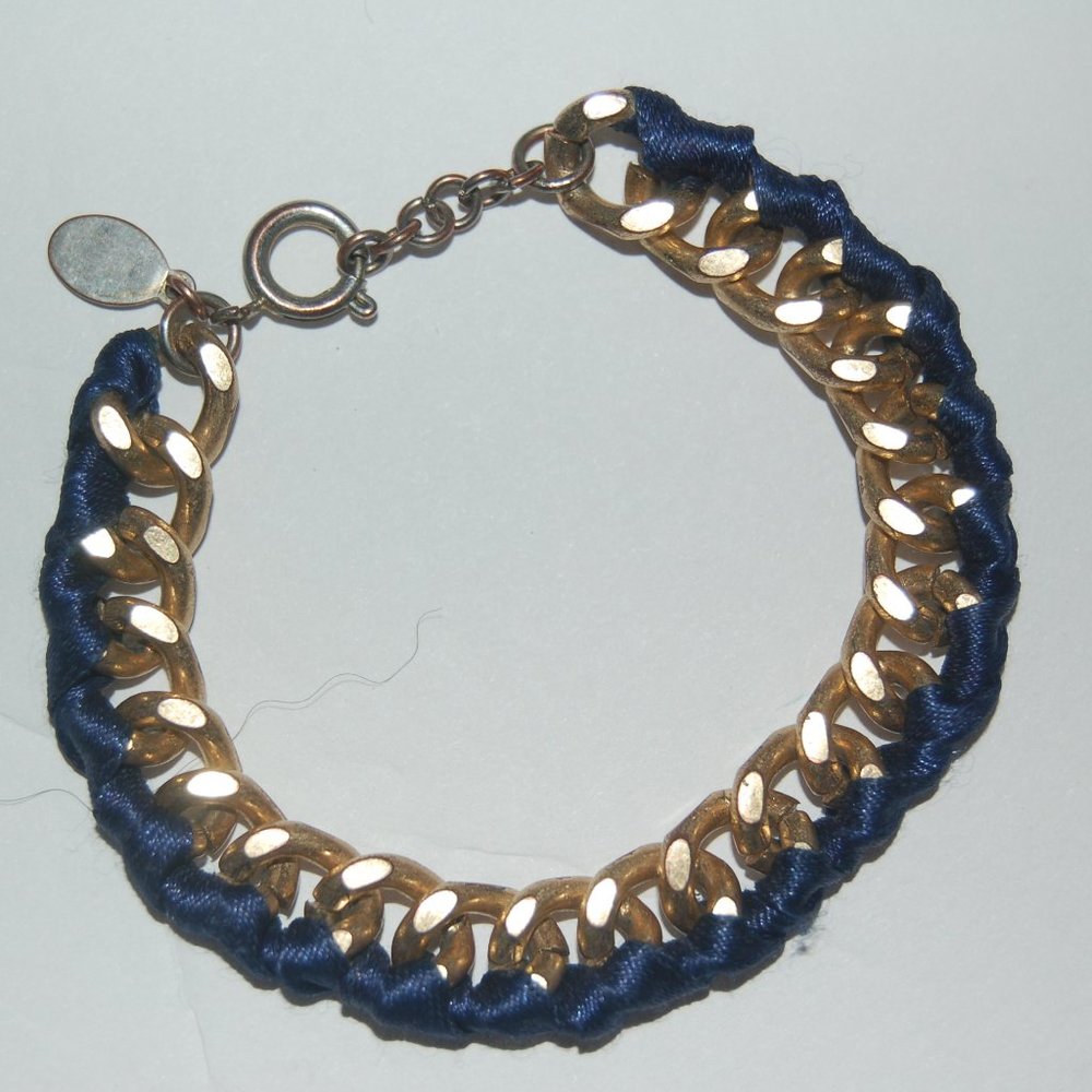CLUB MONACO Blue Satin Ribon Bracelet/gold link